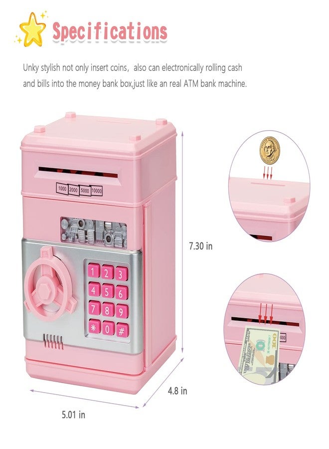 civan ATM Piggy Bank for Kids, Electronic Money Saving Box with Password, Safe Cash Coin Saving Bank Toys for Ages 8-13 3-8 Kids Girls Boys Birthday (Pink) - Image 3